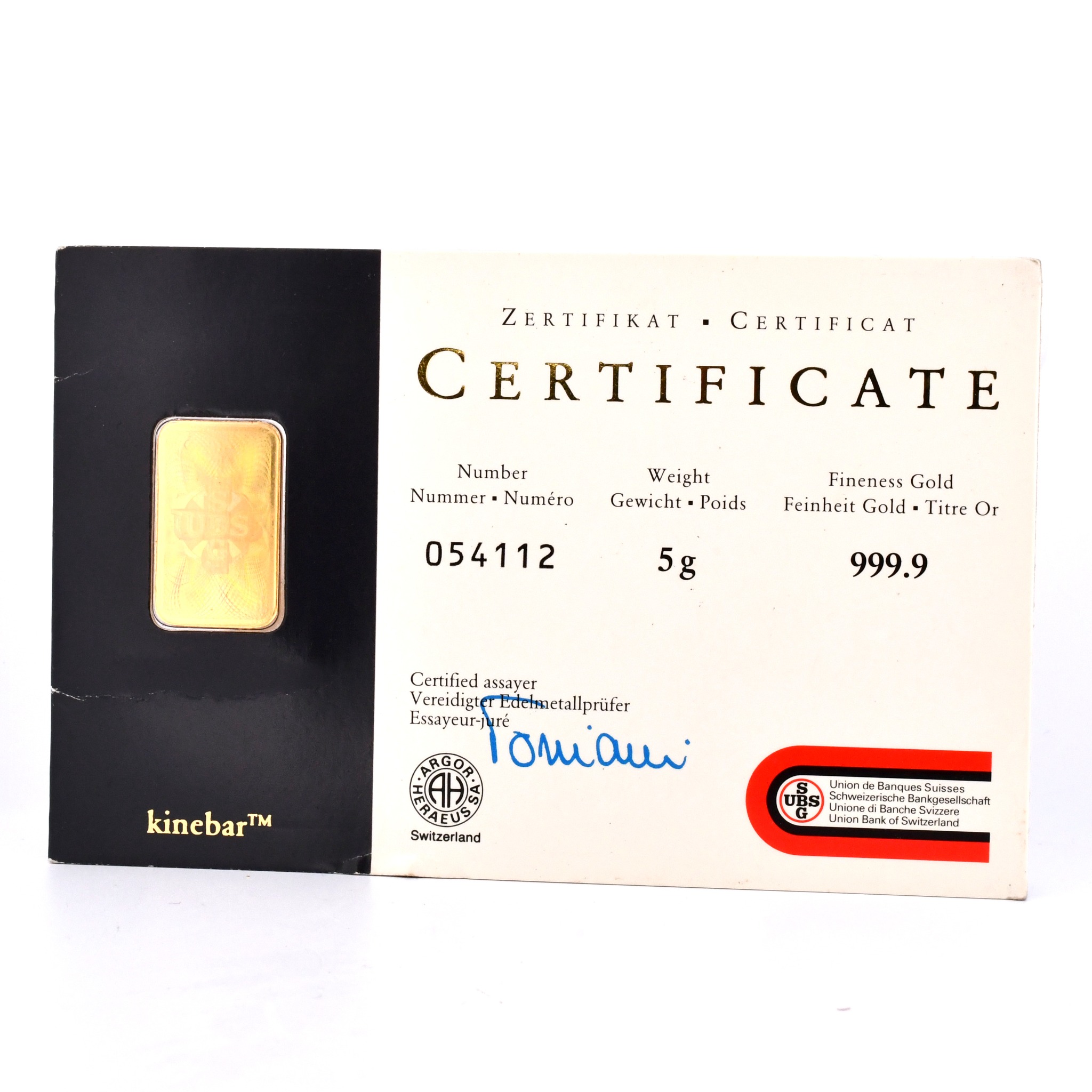 Gold bar in its original certificate packaging